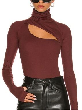 ALIX NYC Carder | Asymmetrical Cutout Turtleneck Bodysuit | Small
